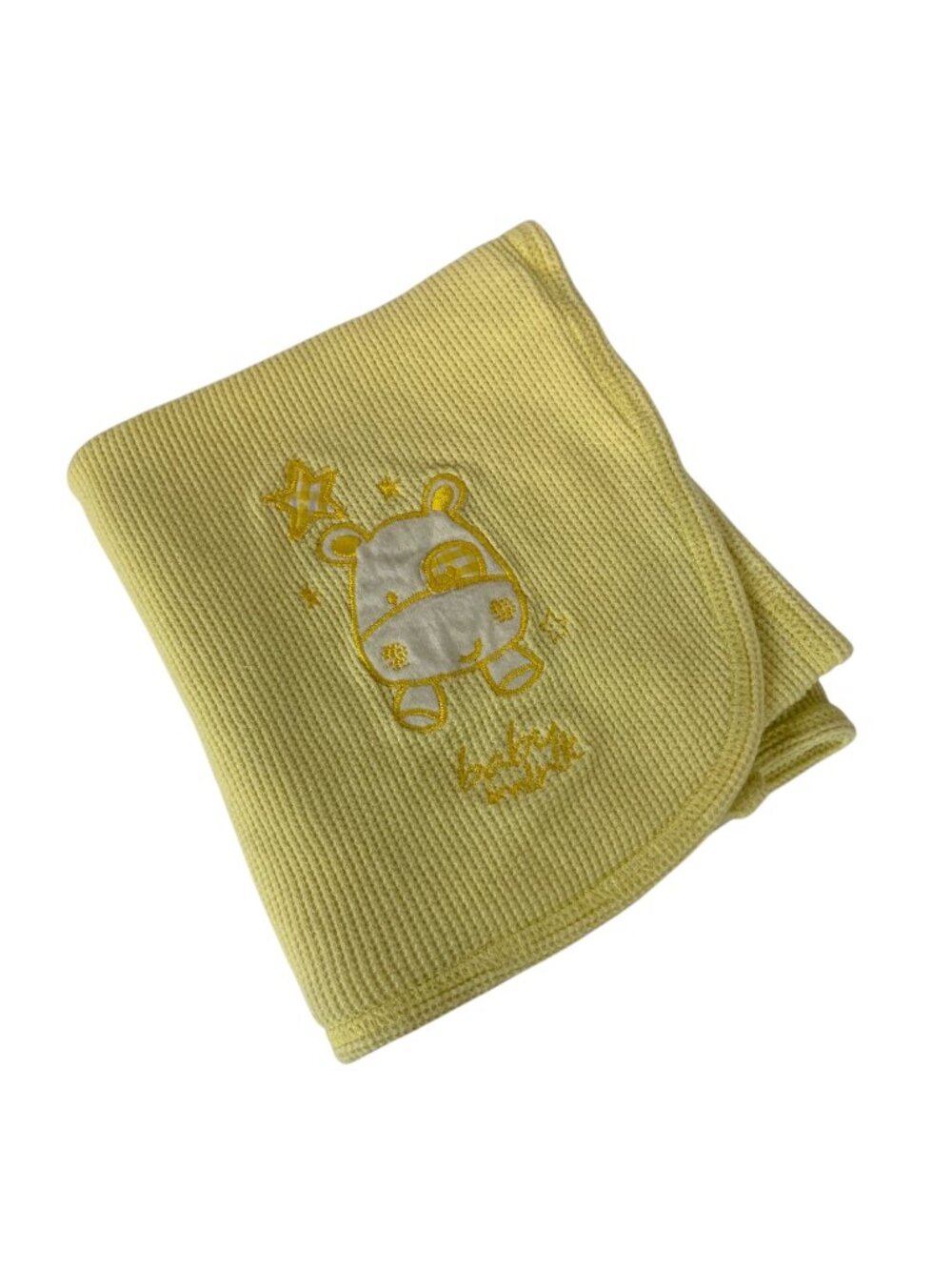 Baby Mink Thermal Baby Blanket Yellow Cotton 33x36 Embroidered Hippo Design